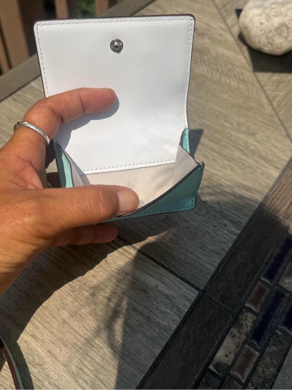 NWOT Kate Spade Teal and White Staci Colorblock Micro Trifold Wallet - Picture 6 of 10